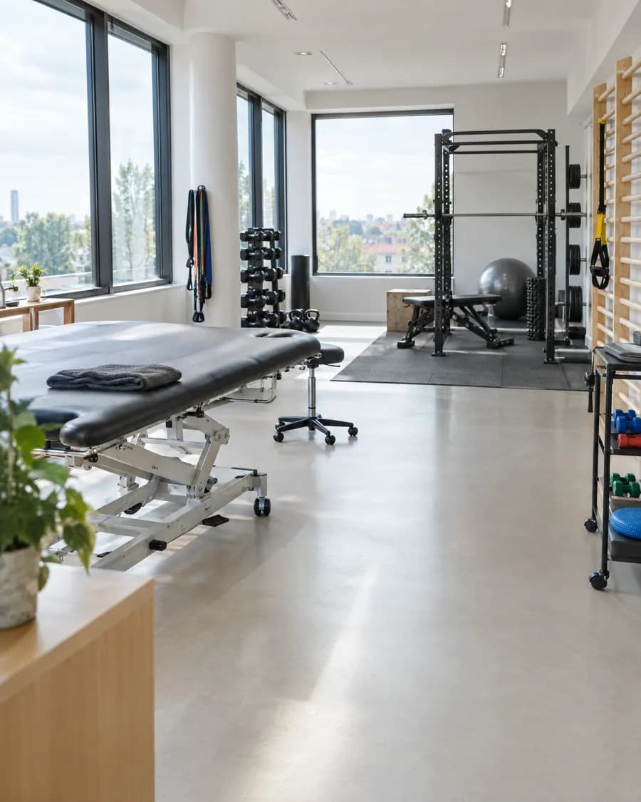 Heller Physiotherapie- und Trainingsraum mit Behandlungsliege