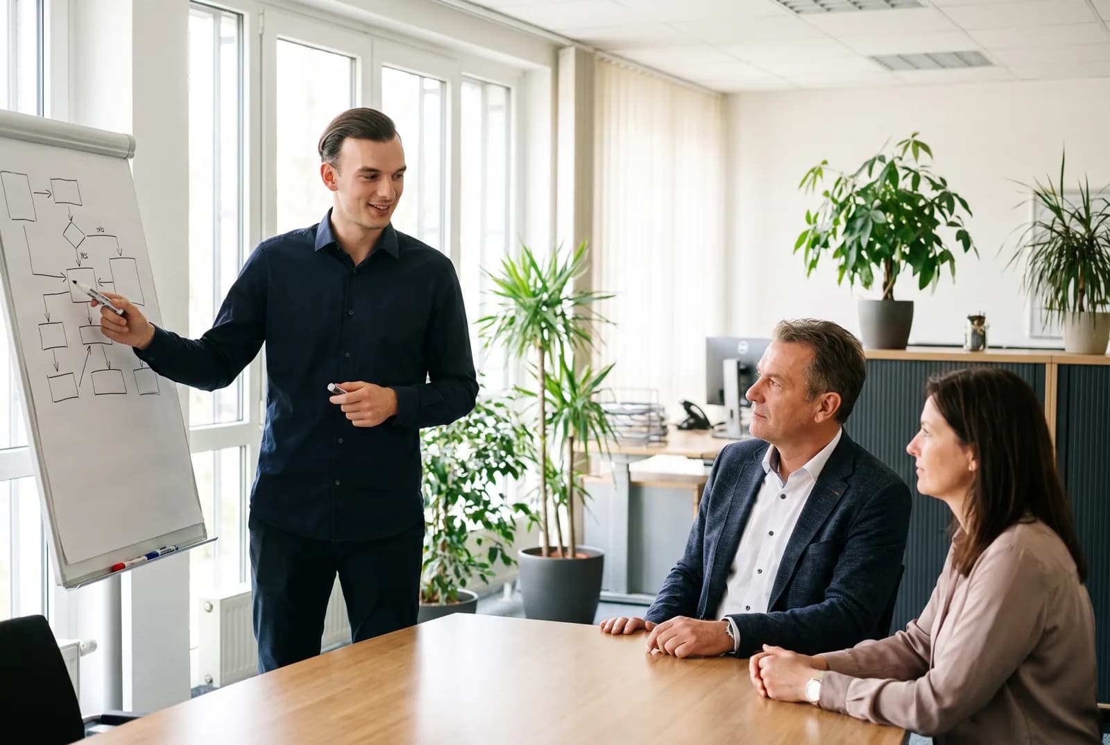 Besnik Zeka zeichnet im Prozess-Workshop einen Ablauf an das Whiteboard