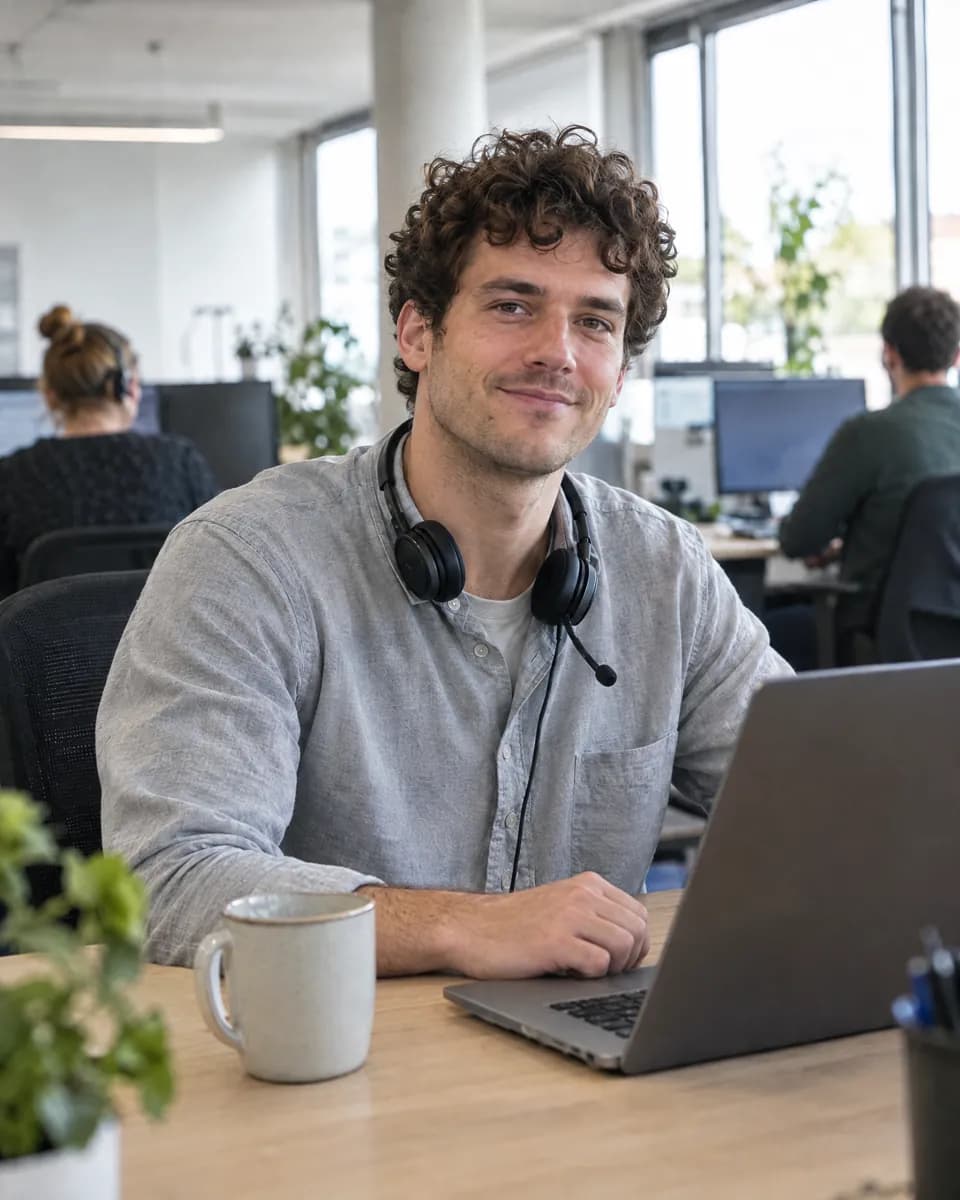 Derselbe Servicemitarbeiter findet die Antwort sofort am Laptop